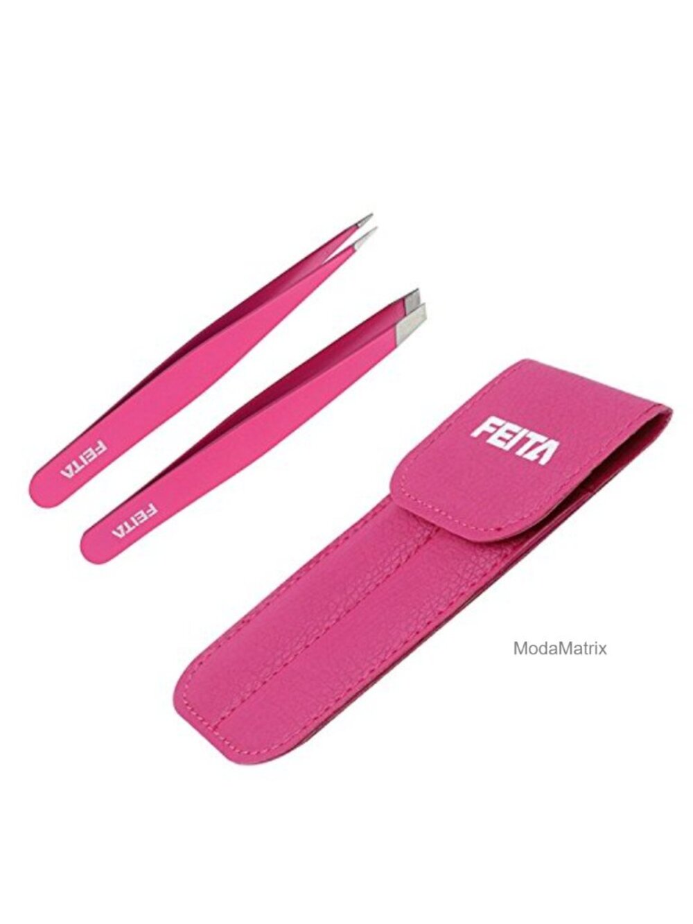 Professional Stainless Steel Slant & Pointed Eyebrow Tweezers Set with Travel
